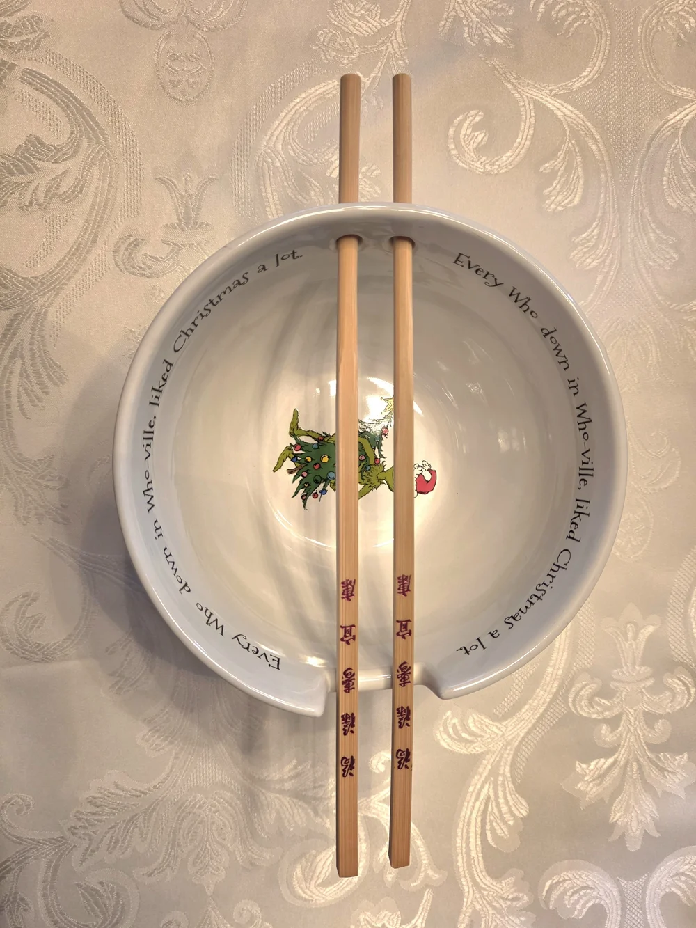 Collectible Grinch Christmas Holiday Ramen Bowl with New Chopsticks